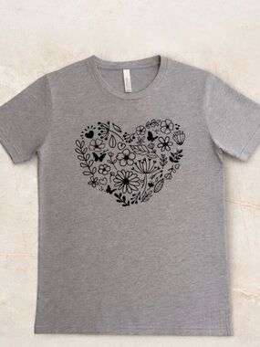 Bella Canvas Floral Heart T Shirt